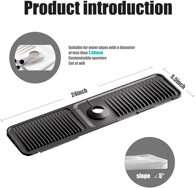 STARGAZ STARGAZ Silicone Faucet Mat For Kitchen Sink,Sink Back Splash Guard, Faucet Draining Mat,Kitchen Sink Rubber Mat,Bathroom Sink Sink Mat,Soap Dish,Silicone Sink Protector(24”×5.5”)