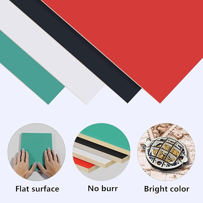 4 Pack Double-Sided Pre-Painted Colored Plywood Sheets, 11.7"x8.27"x1/8" (3mm) Laser-Friendly Craft Boards for Cutting & Engraving (White)