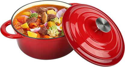 COOKWIN Cast Iron Dutch Oven,3 QT Dutch Oven Pot with lid Heavy Duty Dutch Ovens Enameled Cast Iron Pot Dual Handles Cookware for Baking Bread,Braiser,Soup,Meat, Ideal for Family, Cerise