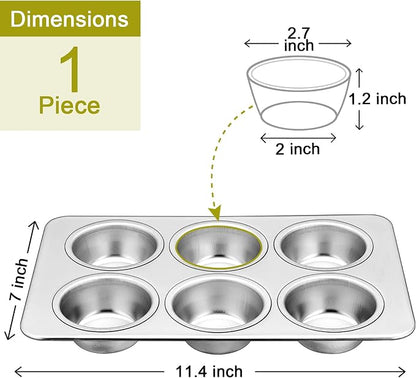 P&P CHEF Muffin Pan Cupcake Baking Pan Set, Stainless Steel Muffin Tin Tray for Mini Cake Tart Quiche, Oven & Dishwasher Safe, Non-toxic & Heavy-duty, (6 Cup, 1Pc)