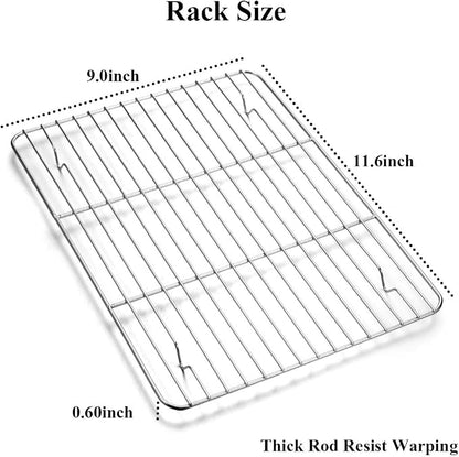 Wildone Baking Sheet with Rack Set [2 Sheets + 2 Racks], Stainless Steel Cookie Pan baking Tray with Cooling Rack, Size 12 x 10 x 1 Inch, Non Toxic & Heavy Duty & Easy Clean