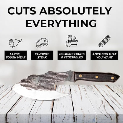 COOLINA Vikings Duo Butcher & Cleaver Knife Set - Hand-Forged High-Carbon Steel, Razor Sharp, Full Tang, Wood Handle, Perfect for BBQ, Meat & Veggies, Built for Grill Masters