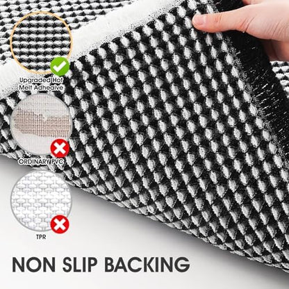 IM HOME Waffle Bath Mat Black & Cream 5'x2', Boho Woven Modern Bath Mat Rugs, Absorbent Non Slip Bathroom Rugs, Soft Washable Bath Rugs with Tassels for Bathroom, Bedroom, Kitchen, Shower, Tub
