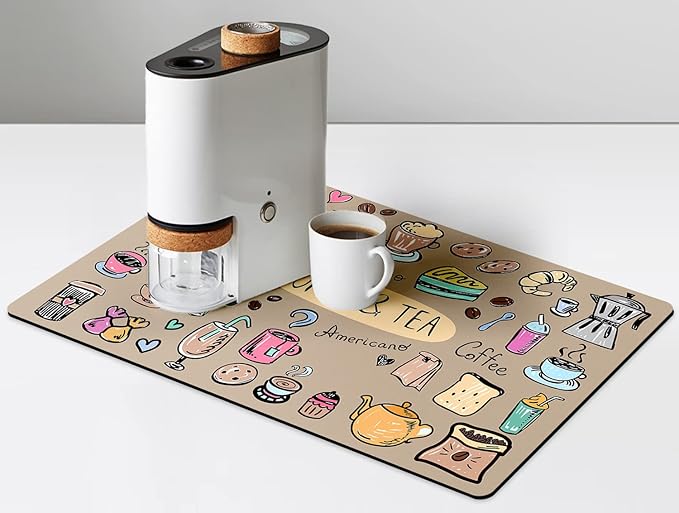 Fun Coffee Machine Mat-Espresso Tray for Coffee Bar Under Coffee Pot Mat, Coffee Maker Mat for Countertop, Dish Drying Mat, Coffee Mat, Absorbent Mat, Kitchen Counter Drying Pad