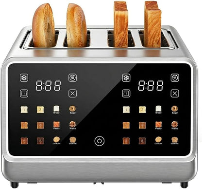 4 Slice Touch Screen Toaster with LCD Display Stainless Steel Digital Toasters 6 Bread Types& 6 Shade Settings Smart Extra Wide Slots Toaster With Bagel Cancel Defrost Reheat Functions