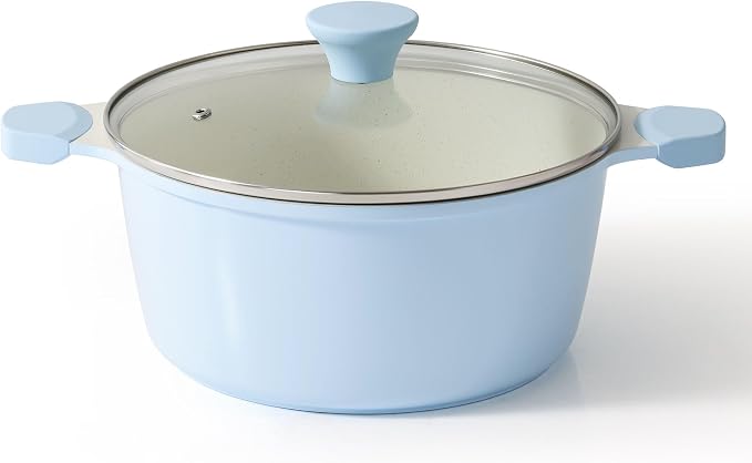 SENSARTE Ceramic Nonstick Stock Pot with Lid, 4.5 Quart Induction Cooking Pot with Tempered Glass Lid, Stew Pot for Soup and Oatmeal, Pasta Casserole, PFOA PFAS PTFE Free, Blue