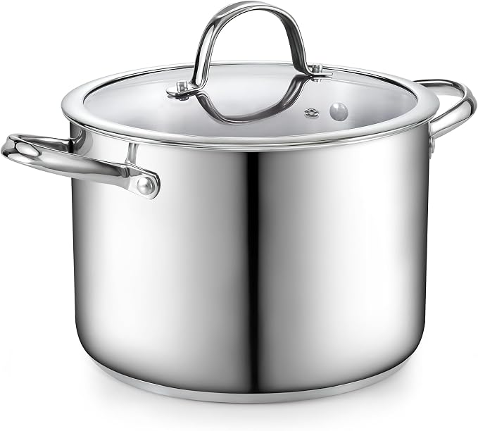 Cooks Standard Classic 8-Quart Stainless Steel Dutch Oven Casserole with Glass Lid, Large Dutch Oven Casserole for Soup, Stew, Chili & Pasta, Compatible with All Stovetops