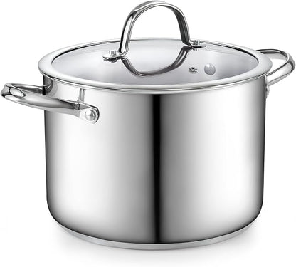 Cooks Standard Classic 8-Quart Stainless Steel Dutch Oven Casserole with Glass Lid, Large Dutch Oven Casserole for Soup, Stew, Chili & Pasta, Compatible with All Stovetops