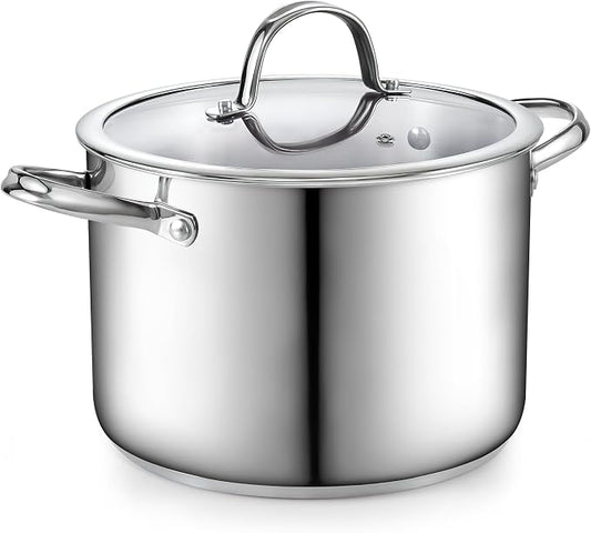 Cooks Standard Classic 8-Quart Stainless Steel Dutch Oven Casserole with Glass Lid, Large Dutch Oven Casserole for Soup, Stew, Chili & Pasta, Compatible with All Stovetops