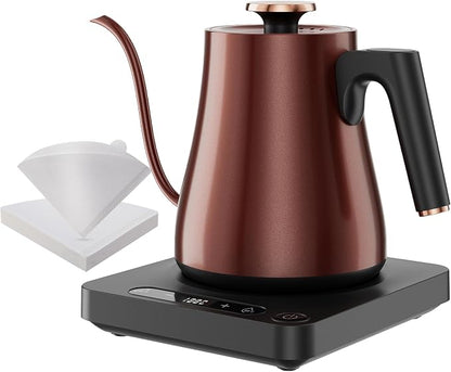 Gooseneck Electric Kettle with Temperature Control, 1.0L Pour Over Coffee Kettle, 1000W Fast Boil Tea Heater, Keep Warm Function, LED Display, 304 Stainless Steel, Vintage Copper, BPA-Free
