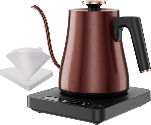 Gooseneck Electric Kettle with Temperature Control, 1.0L Pour Over Coffee Kettle, 1000W Fast Boil Tea Heater, Keep Warm Function, LED Display, 304 Stainless Steel, Vintage Copper, BPA-Free