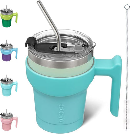 BJPKPK Tumbler With Handle 10 oz Tumbler With Lid And Straw Reusable Stainless Steel Travel Mug Insulated Coffee Cups,Mint