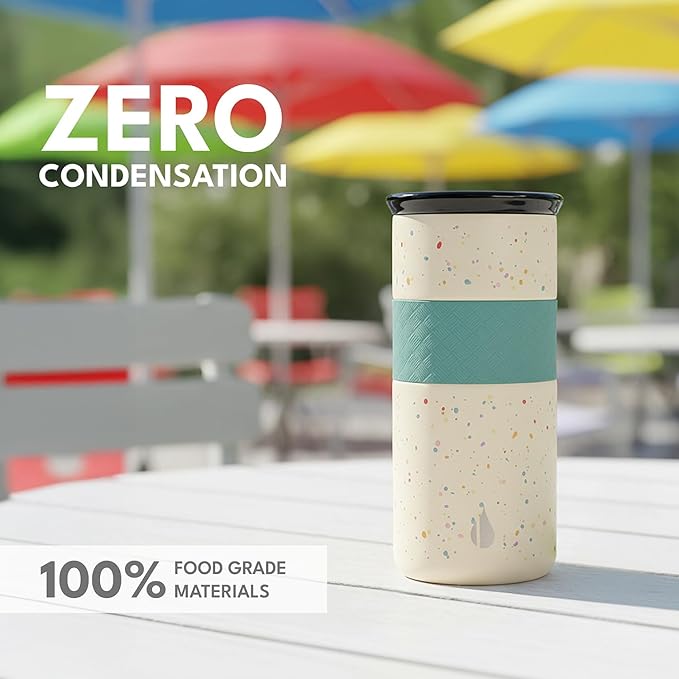 Elemental Artisan Insulated Tumbler, Triple Wall Coffee Travel Mug, Reusable Stainless Steel Coffee Tumbler with Ceramic Lid, Thermal Coffee Cups for Hot (6 Hrs) & Cold (18 Hrs), 16oz- Rainbow Speckle