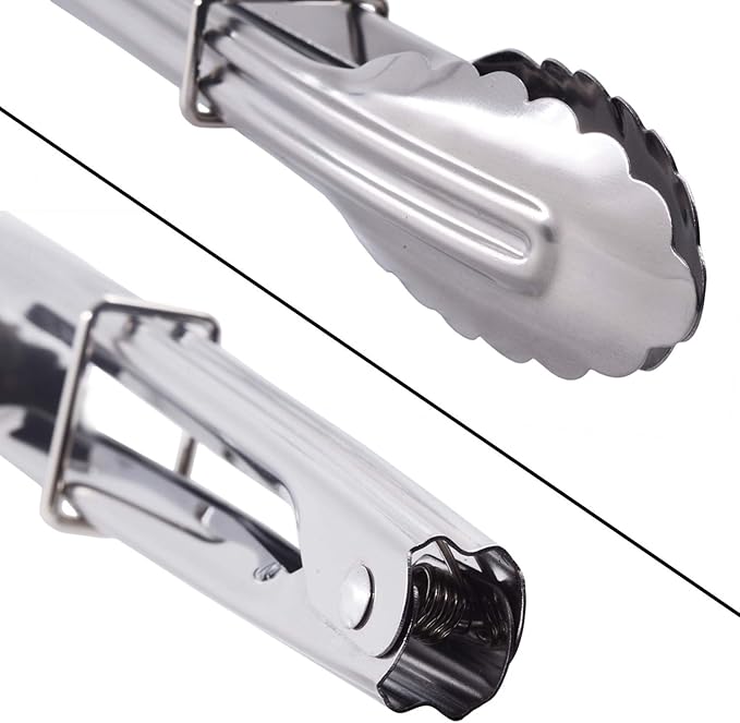 HINMAY 7-Inch Small Stainless Steel Serving Tongs, Set of 3 (Silver) | 7-Inch Mini Metal Salad Tongs
