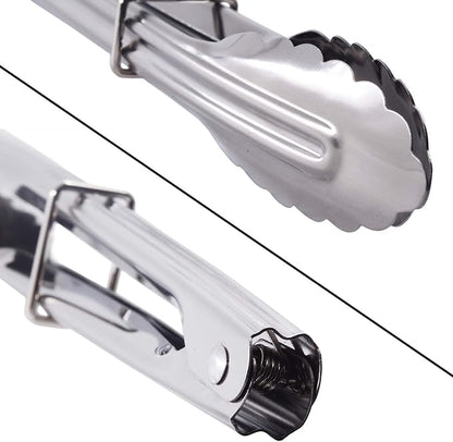 HINMAY 7-Inch Small Stainless Steel Serving Tongs, Set of 3 (Silver) | 7-Inch Mini Metal Salad Tongs