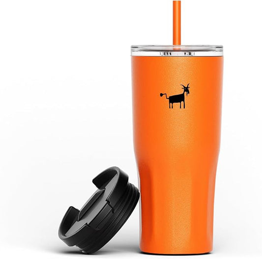 CHEERFUL GOAT Ceramic Lined Coffee Travel Tumbler – Stainless Steel Travel Coffee Tumbler with Ceramic Liner, with lid, 21 OZ Cup for Hot and Cold Water Coffee at Home, Office, or On the Go (Orange)