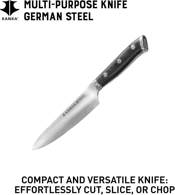 KANKA 5 Inch Utility Kitchen Knife – German Stainless Steel Professional Cutlery with Premium Fiberglass Handle, Razor Sharp Blade for Cutting, Slicing, Carving, Peeling, Fruit & Meat