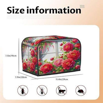 Flower Floral Red Toaster Cover 2 Slice Wide Slot Washable Kitchen Appliance Covers Fingerprint Bread Machine Dust Cover Small Toaster Oven Accessories Covers Bread Maker Bag Women Gift