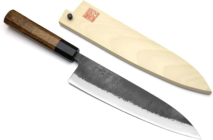 Yoshihiro Japanese High Carbon White Steel #2 Nashiji Gyuto Chefs Knife with Cocobolo Wood Handle (9.5'' (240mm))