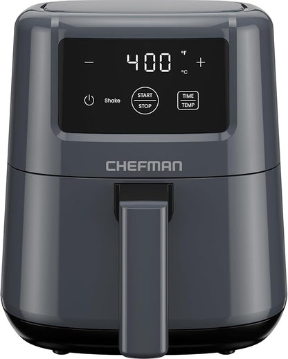 CHEFMAN 2 Qt Mini Air Fryer – Digital Space-Saving Compact Air Fryer with Nonstick and Dishwasher Safe Basket, Quick & Easy Meals in Minutes, Features Digital Timer and Shake Reminder – Grey
