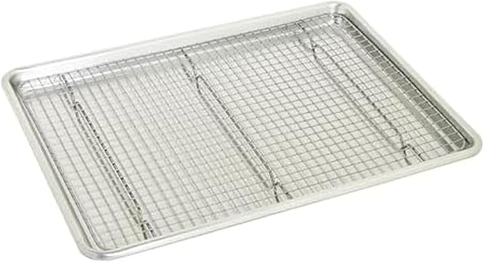 Chicago Metallic Baking Sheet and Nonstick Cooling Rack Set, Large Half Sheet Pan with Wire Rack, Heavy-Gauge Recycled Aluminum, Even Heat Distribution, Oven Safe, Hand Wash