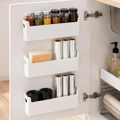 3 Pcs Kitchen Cabinet Door Organizer, Adhesive Mount Inside Cabinet Door Storage, Under Sink Storage Shelf for Kitchen,Bathroom,Office (White)