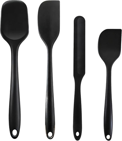 Silicone Spatula Set, Food Grade Rubber Spatula, 4 Pcs Heat Resistant Silicone Spatulas, One Piece Design Non-Stick Kitchen Utensils for Cooking, Stirring, Baking & Mixing, Dishwasher Safe (Black)