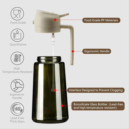 SWEET VIEW Olive Oil Dispenser and Oil Sprayer – 16oz/470ml Glass Light-Proof Oil Pourer for Kitchen with Stickers for Air Fryer, Cooking, Salad, and BBQ