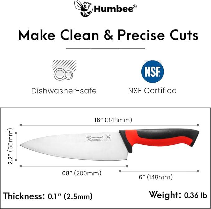 8-Inch Chef Knife, NSF Certified Razor-Sharp High Carbon Stainless Steel Blade – Ergonomic Color Coded Handle, Non-Slip Grip Kitchen Knife, DT-10 Series, Red