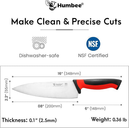8-Inch Chef Knife, NSF Certified Razor-Sharp High Carbon Stainless Steel Blade – Ergonomic Color Coded Handle, Non-Slip Grip Kitchen Knife, DT-10 Series, Red