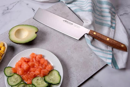 Arcos Usuaba Knife 7 Inch Stainless Steel. Japanese Kitchen Knife for Fish, Meat and Vegetables. Ovengkol Wood Handle 100% natural FSC and 175mm Blade. Series Nordika. Color Brown.