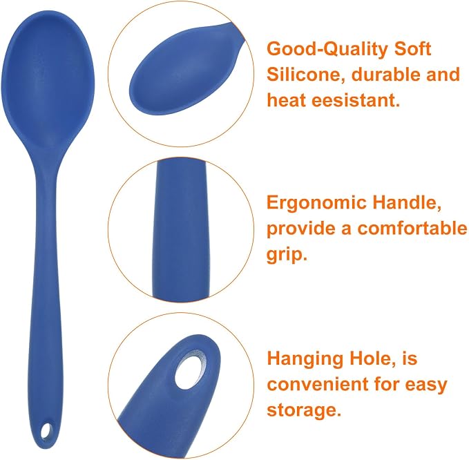 HARFINGTON 2Pcs Silicone Spoons, Heat Resistant Kitchen Cooking Utensil Spoon for Cooking, Mixing, Stirring and Serving, Navy Blue