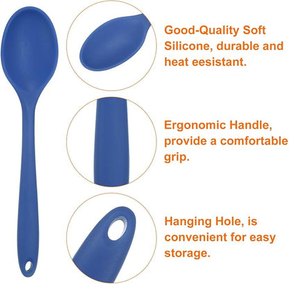 HARFINGTON 2Pcs Silicone Spoons, Heat Resistant Kitchen Cooking Utensil Spoon for Cooking, Mixing, Stirring and Serving, Navy Blue