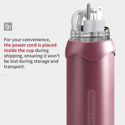 Insulated Stainless Steel Electric Kettle Small, Smart Water Bottle with 4 temperature control, Leak-Proof, Mini Travel Essentials Portable Office Gifts for Tea Lovers, Black Cherry