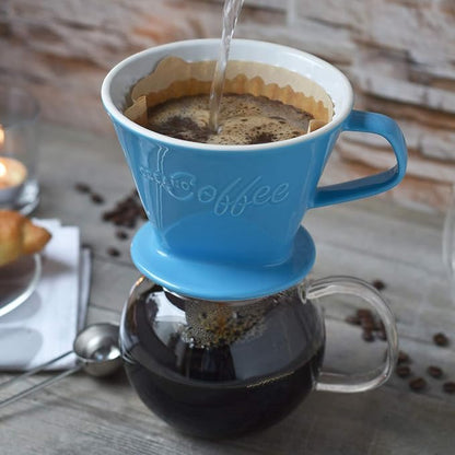 Creano XXL Porcelain Coffee Dripper Blue - Ceramic Cone Brewer - Pour Over Coffee Maker - Filter Size 4 - huge and heavy quality 800gr/28oz - 6 Colours availeble
