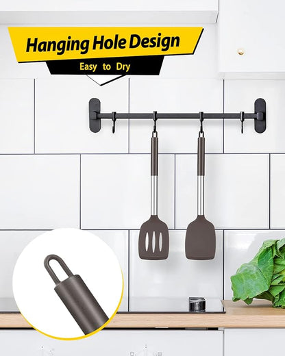 Pack of 2 Silicone Solid Turner, Non Stick Slotted Kitchen Spatulas, High Heat Resistant BPA Free Cooking Utensils, Ideal Cookware for Fish, Eggs, Pancakes(Chocolate)