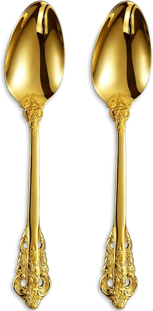 KEAWELL 2-Piece Gorgeous Large Serving Spoon, 18/10 Stainless Steel, Fine Large Serving Spoon, Sturdy Tablespoon, Dishwasher Safe, 9.4" (Gold)