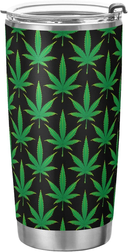 Tumbler Green Marijuana Leaves Insulated Coffee Cup Beverage Container Travel Mug with Straw and Lid Double Wall Stainless Steel 20oz Office, Back to School
