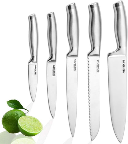Modern-Silver Chef Kitchen Knife Set with Block, Chef Knife Set for Cooking, Knife Set for Kitchen, Stainless Steel, Sharp, German Brand | SB-KS101-MB101