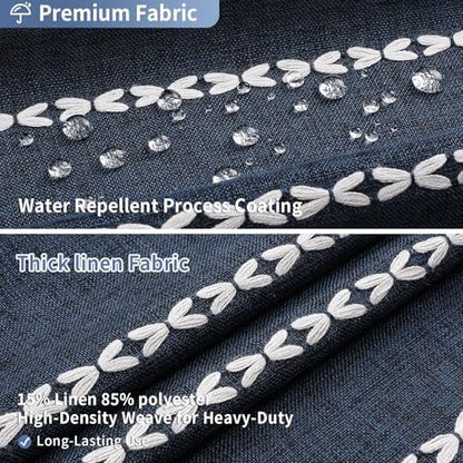 Boho Farmhouse Tassel Linen Shower Curtain,3D Embroidery Stripe Navy,72x96