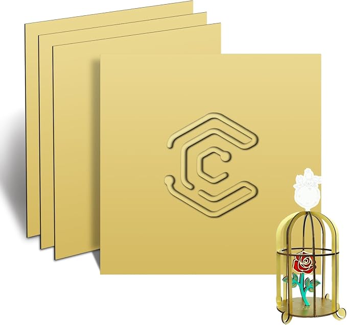 4 Pack Pre-Painted Colored Plywood Sheets,12x12x1/8 Inch (3mm) Basswood Board,Ideal for Laser Cutting, Engraving, DIY Crafts, Ornaments, Models Making (Gold)