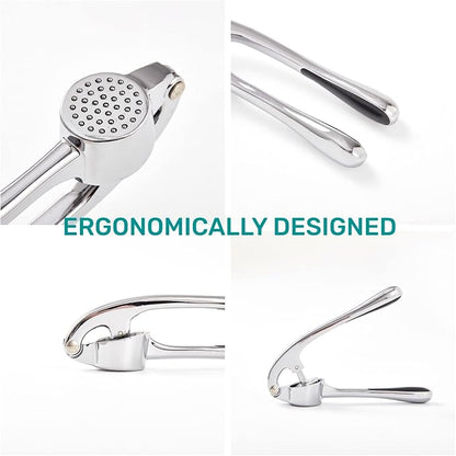 HiramWare Garlic Press, Premium Rust Proof Kitchen Garlic Mincer Crusher Squeezer with Ergonomic handle, Ginger Crusher with Good Grip, Easy to Clean, Dishwasher Safe