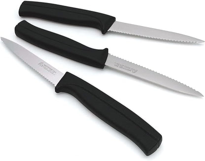 Kitchen Knife Set - MATTSTONE HILL Paring Knife Set, 4 Inch Serrated Utility Knife, Vegetable Knife Set, Slim Blade, Premium Stainless Steel, Semi Soft Handle, Black