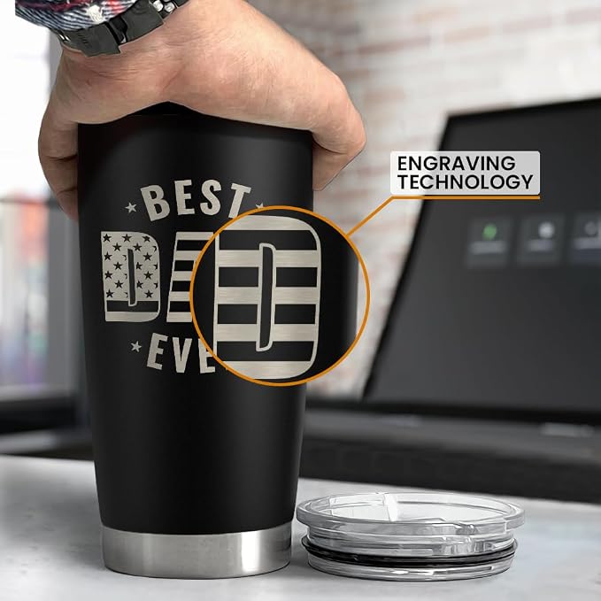 SANDJEST Best Dad Ever Tumbler with Lid - Dad Nutrition Facts 20oz Insulated Stainless Steel Mug - Coffee Mug for Travel Outdoor Sport Office, Gift for Father’s Day Birthday