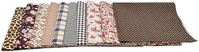 10pcs 12 x 12 inches (30cmx30cm) Print Coffee Series Fabric Bundle Squares Patchwork DIY Sewing Scrapbooking Quilting Pattern Artcraft