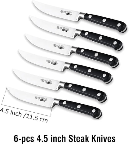 Cooks Standard Classic Cutlery Steak Knives Set, High Carbon Stainless Steel, Ergonomic Handle, 6-Piece, Black