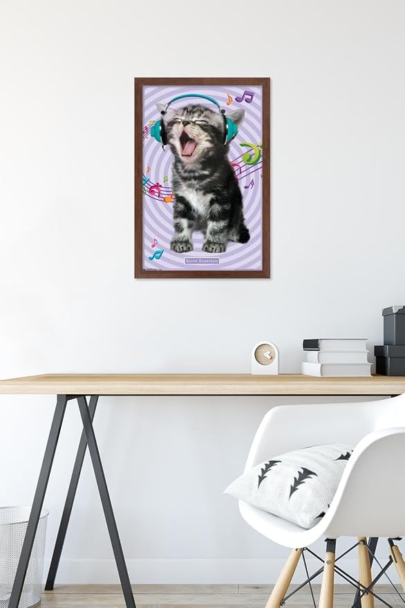 Trends International Keith Kimberlin - Kitten - Singing Wall Poster, 14.725" x 22.375", Mahogany Framed Version