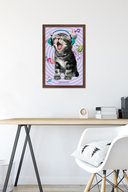 Trends International Keith Kimberlin - Kitten - Singing Wall Poster, 14.725" x 22.375", Mahogany Framed Version