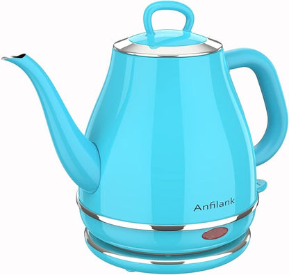 Anfilank Electric Gooseneck Kettle, 1L 1500W Fast Boil, 100% Stainless Steel BPA Free Pour-Over Coffee & Tea Kettle, Water Boiler with Auto Shut & Boil-Dry Protection, Turquoise
