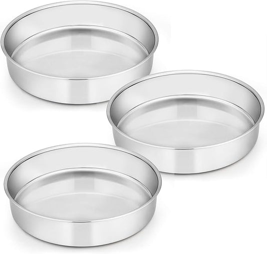 E-far 11 Inch Cake Pan Set of 3, Stainless Steel Round Cake Baking Pans, Non-Toxic & Healthy, Mirror Finish & Dishwasher Safe